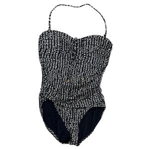 La‎ Blanca One Piece Halter Bathing Suit Sz 8 Black White Vacation Beach Cruise